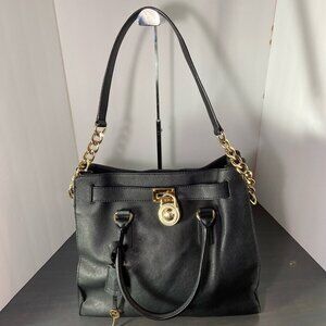 Michael Kors Hamilton Large EW Satchel Black Saffiano Leather Gold Lock